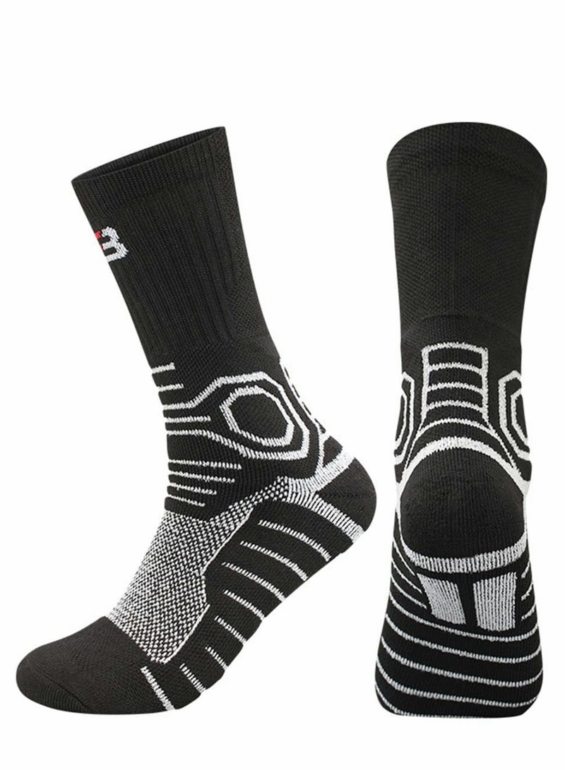 Mens Athletic Socks, Elite Basketball Socks-Performance Thick Cushioned Sport Training Running Compression Crew Sock, 5 Pairs