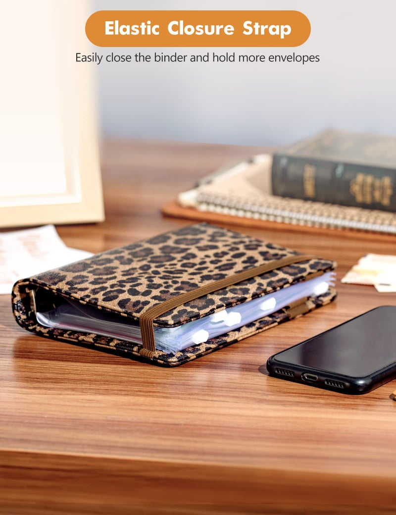 Zreal A6 Budget Binder for Money Saving, PU Leather Budget Planner with 8 Cash Envelopes, Budget Sheets & Rose Gold Category Stickers, Money Organizer for Cash (Leopard) - Image 4