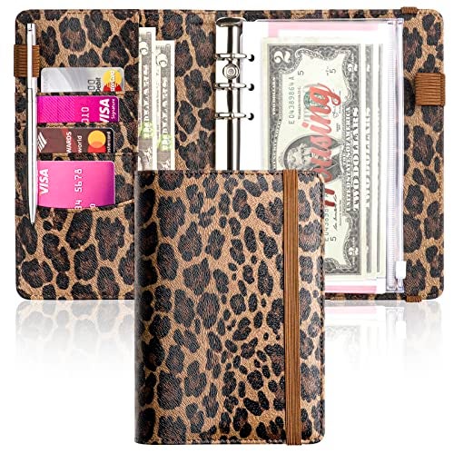Zreal A6 Budget Binder for Money Saving, PU Leather Budget Planner with 8 Cash Envelopes, Budget Sheets & Rose Gold Category Stickers, Money Organizer for Cash (Leopard) - Image 1