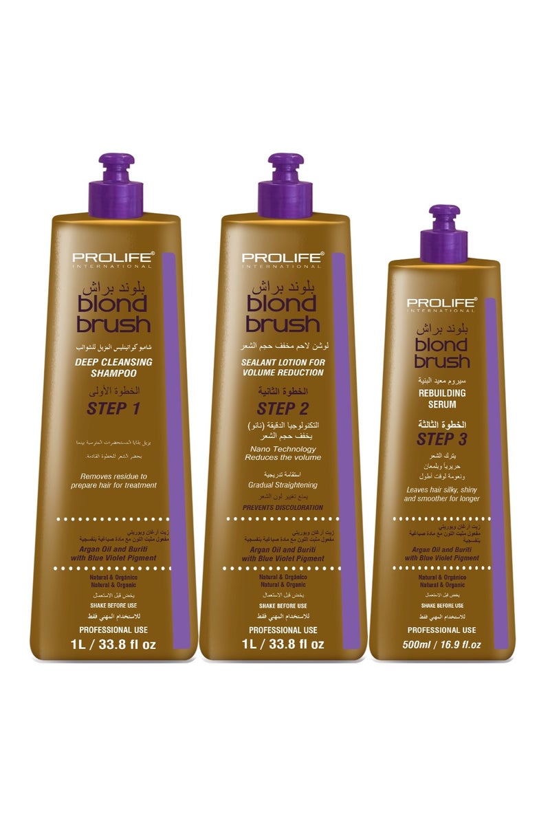 PROLIFE INTERNATIONAL Blond Brush Keratin for Straightening Very Rough and Hard Hair by using Nano Technology | Prevent Color Changing | Rich of Argan and Buriti | oil No Bad smell or Eye Irritation Registered in Dubai Municipality - Image 1