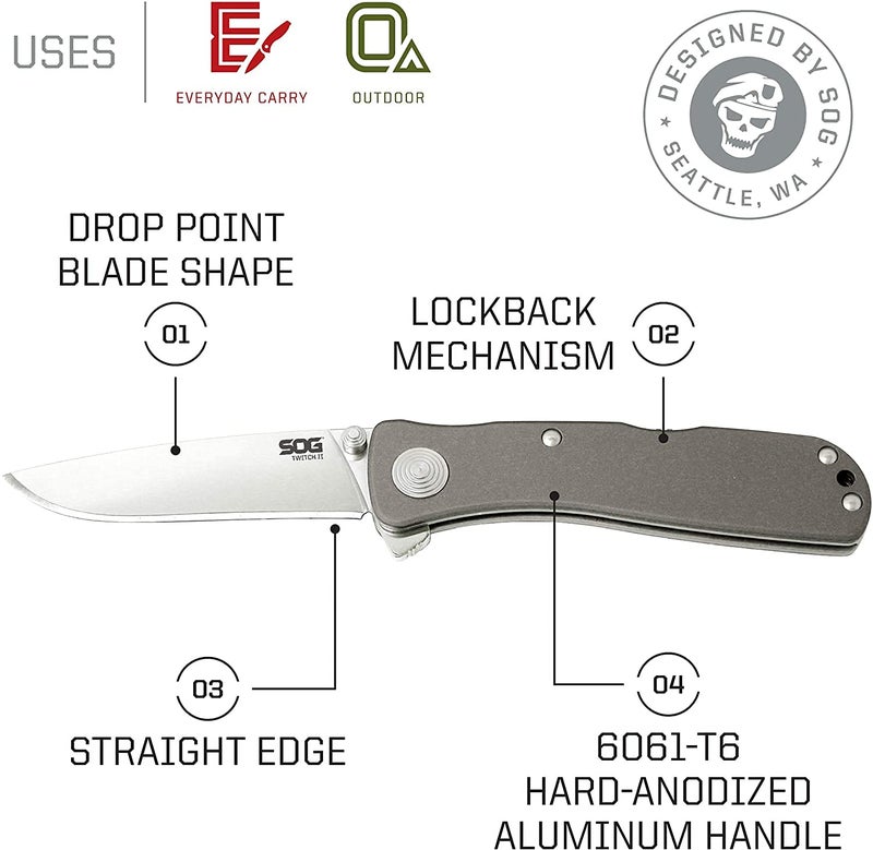 SOG TWI8-CP Twitch II 6.20 Inch EDC Folding Knife, silver - Image 2