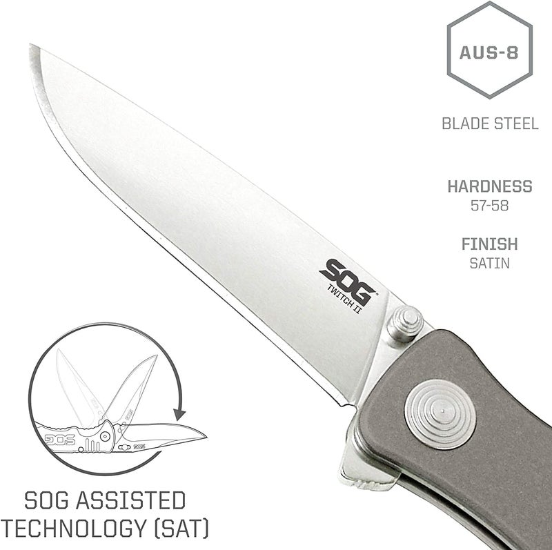 SOG TWI8-CP Twitch II 6.20 Inch EDC Folding Knife, silver - Image 3