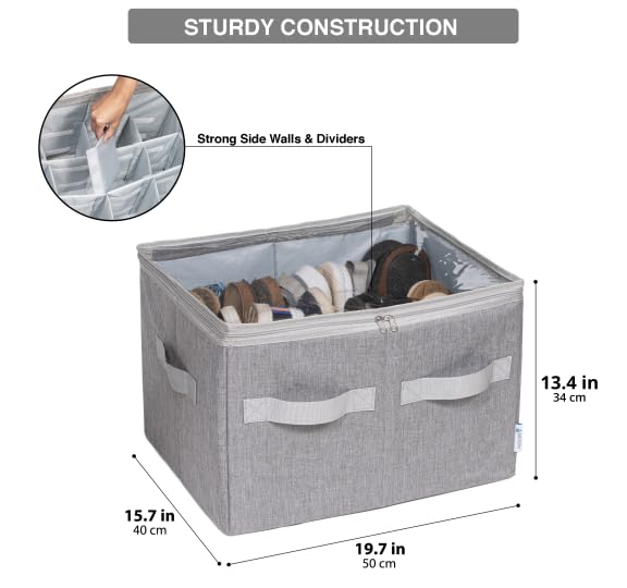 Moteph Shoe Organizer Closet Storage Solution with Clear Cover & Adjustable Dividers for Shoes, Handbags, Blankets, Linen, Clothing (Medium - 16 Pairs, Grey) - Image 5