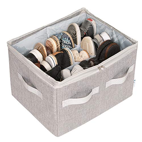 Moteph Shoe Organizer Closet Storage Solution with Clear Cover & Adjustable Dividers for Shoes, Handbags, Blankets, Linen, Clothing (Medium - 16 Pairs, Grey) - Image 3