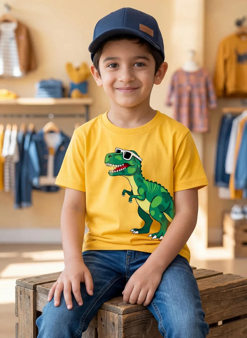 Funkaar Funkaar Unisex Kids Yellow Dinosaur T-Shirt