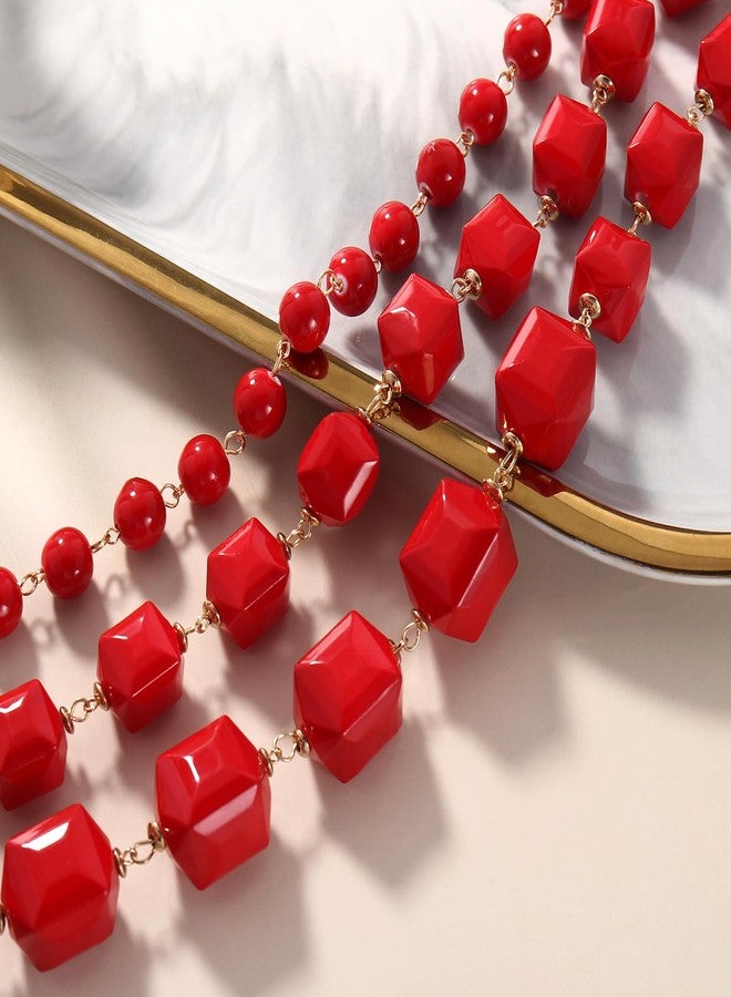 Bocar Necklace for Women, 3 Layer Long Link Chain Necklace Acrylic Beaded Necklace, Statement Necklace, Chunky Necklace Gift (NK-10705-Red) - Image 5