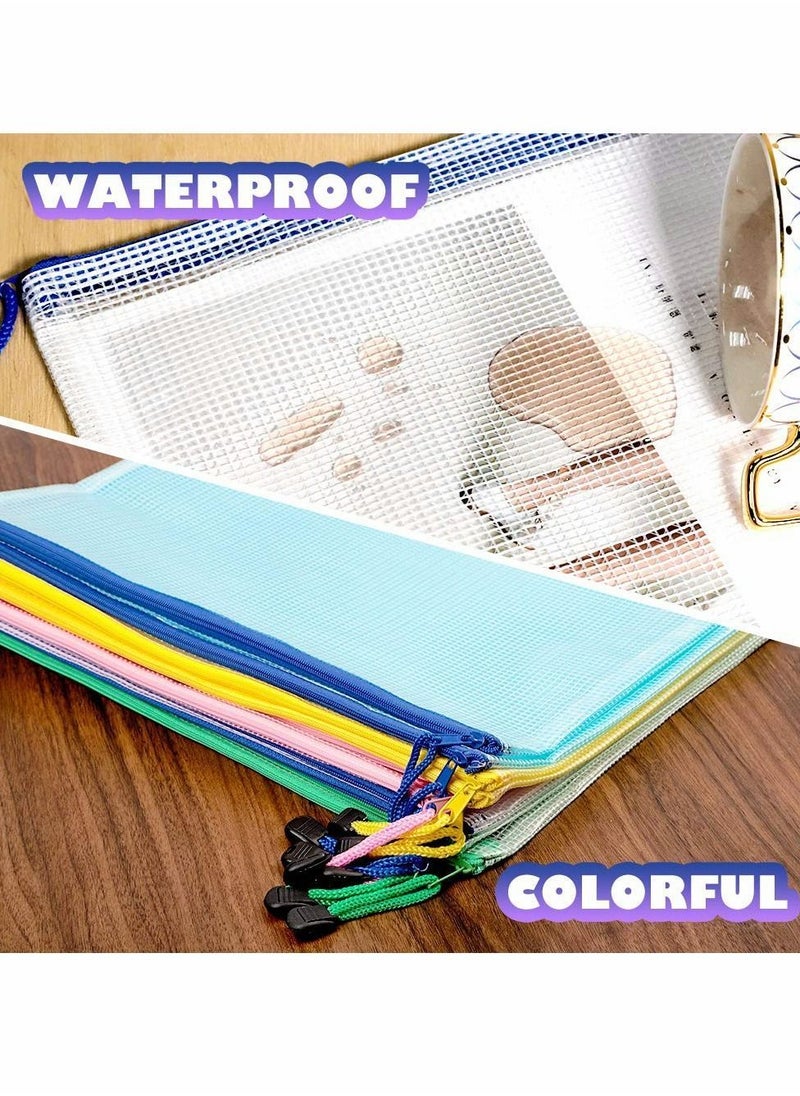 Y&D 10 Pcs Mesh Zipper Pouch Document Bag Letter Size A4 Size Zip File Folders Waterproof Plastic Envelopes For School Office Supplies Travel Storage Bags Pockets 5 Color  - Image 4
