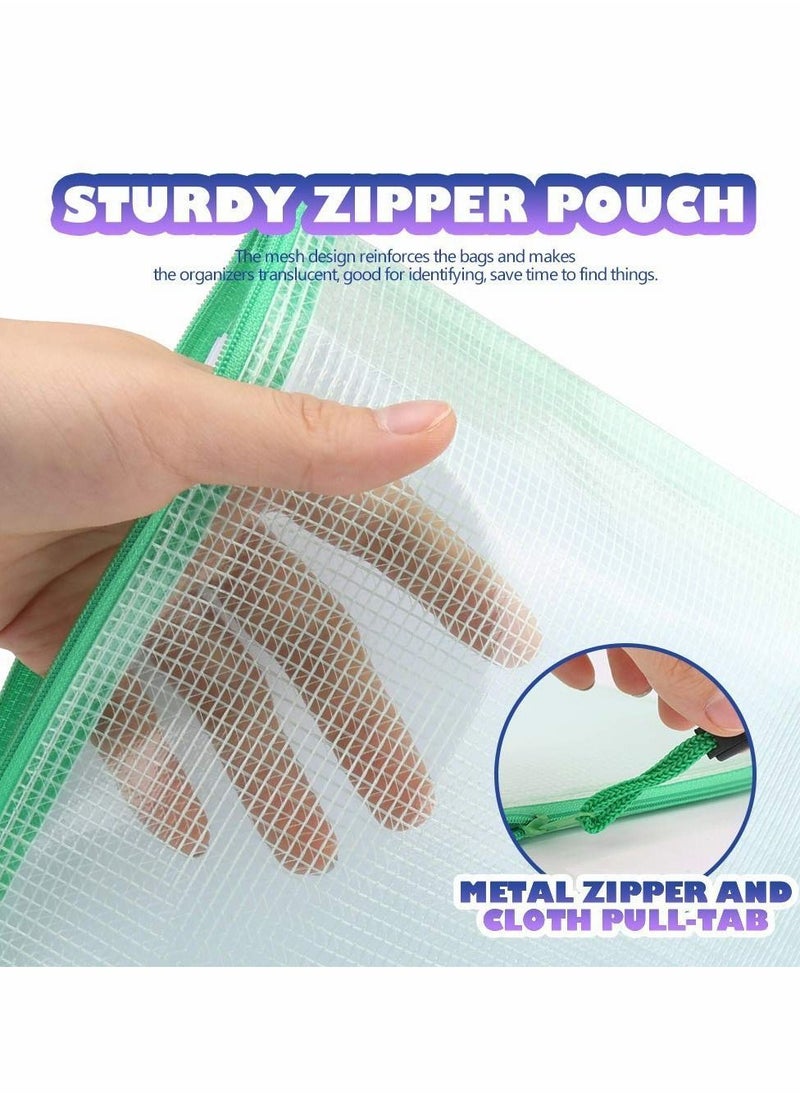 Y&D 10 Pcs Mesh Zipper Pouch Document Bag Letter Size A4 Size Zip File Folders Waterproof Plastic Envelopes For School Office Supplies Travel Storage Bags Pockets 5 Color  - Image 3