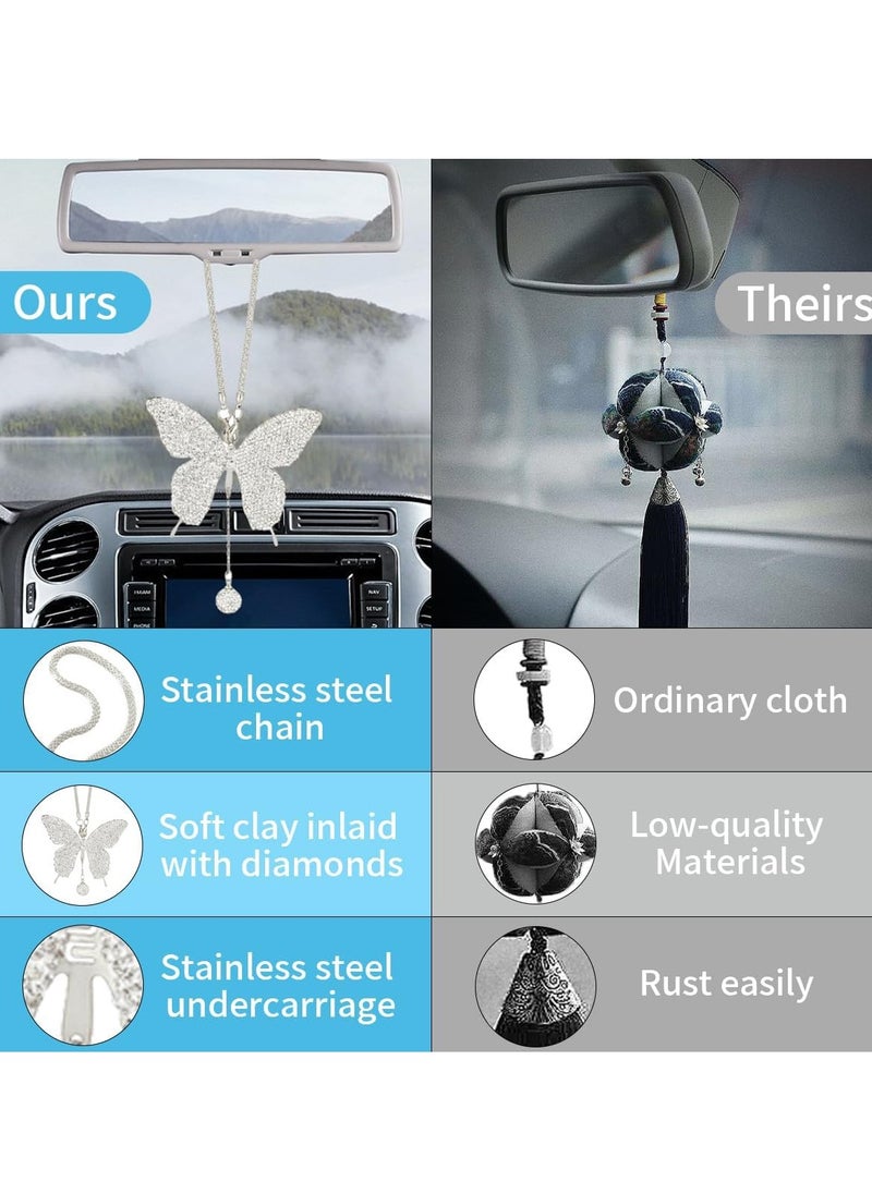 GUDOO - Crystal Car Rear View Mirror Charms Car Decorative Accessories for Women Bling Butterfly Diamond Car Hanging Accessories Lucky Gifts Hanging Ornament Pendant Decor for All Cars - Image 1