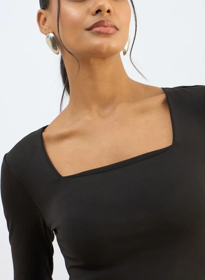 SASSAFRAS Sassafras Black Square Neck Knitted Crop Top