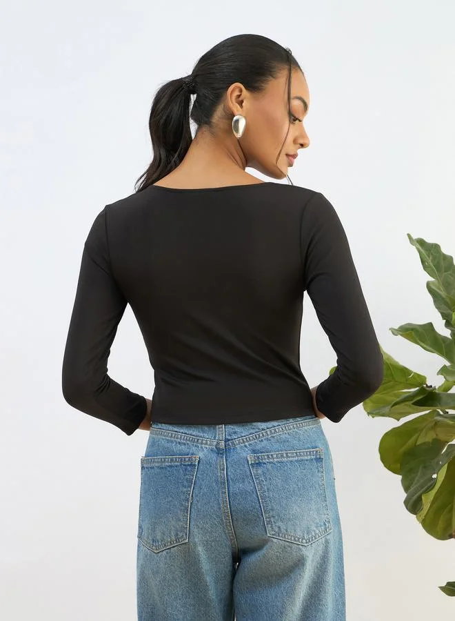 SASSAFRAS Sassafras Black Square Neck Knitted Crop Top