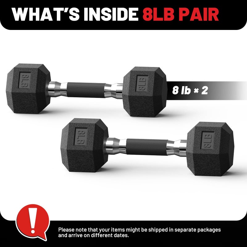 PAPABABE Hex Dumbbell Set of 2, 8 lb dumbbells pair, 8 Pound Weight Dumbbells for Women & Men, Hand Weights for Strength Training, Free Weights,pesas para ejercicios (8 Pair) - Image 2