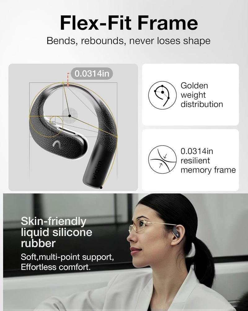 Viaim OpenNote AI Recorder – Open Ear Earbuds with FlashRecord, Call Recording, Real-Time Transcription, Translation, AI Assistant, for Students, Professionals & Interview Recording, Black - Image 4
