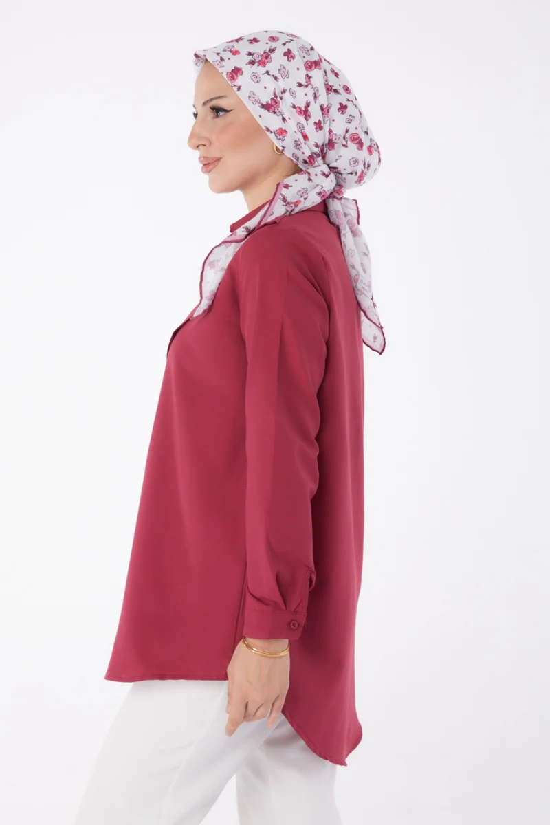 Tofisa Plain Shirt Collar Women's Claret Red Shirt - 13247