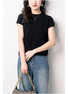 New Summer Sweater Short-sleeved T-shirt Women's Wool Round Neck Short Sweater Solid Color Korean Women's Clothing