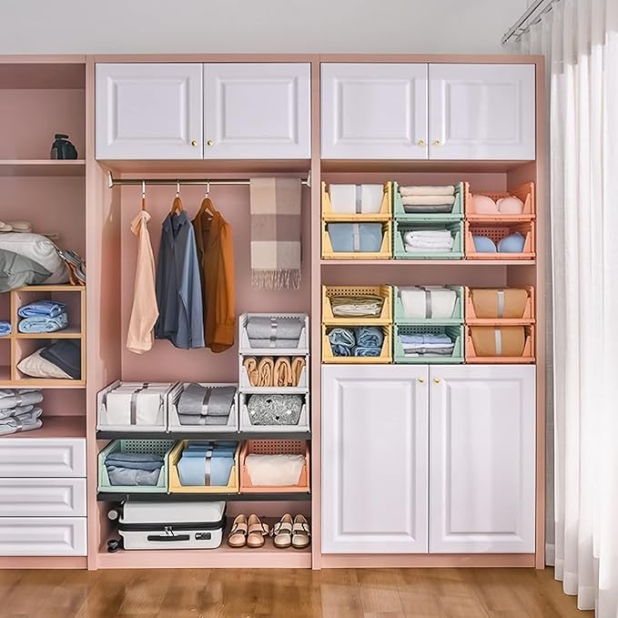 IDITRI EXPORT Stackable Wardrobe Organizer for Clothes Multipurpose Foldable Plastic Closet Storage Cupboard for Home Kitchen Bedroom White 5 pcs - Image 2