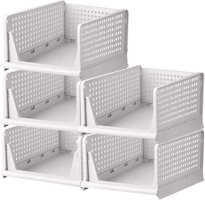IDITRI EXPORT Stackable Wardrobe Organizer for Clothes Multipurpose Foldable Plastic Closet Storage Cupboard for Home Kitchen Bedroom White 5 pcs - Image 1
