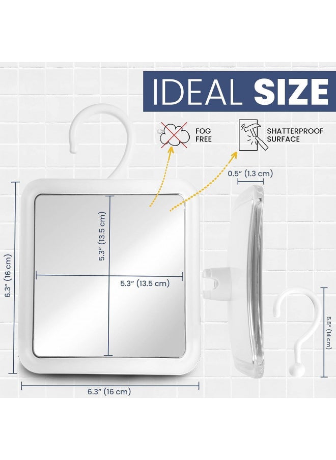 MIRRORVANA Hangable Fogless Shower Mirror for Shaving with 360° Swivel Hook for Hanging - Anti Fog and Shatterproof 6.3" x 6.3" Surface