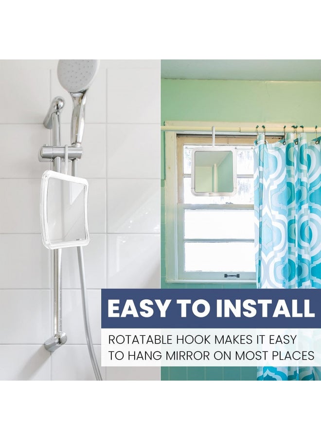 MIRRORVANA Hangable Fogless Shower Mirror for Shaving with 360° Swivel Hook for Hanging - Anti Fog and Shatterproof 6.3" x 6.3" Surface