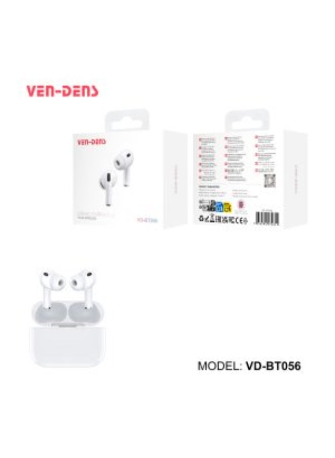 فين ديونز سماعات Ven-Dens VD-BT056 اللاسلكية الحقيقية باللون الأبيض – سماعات TWS بتقنية Bluetooth 6.0 وشحن Type-C وصوت واضح وبطارية 300mAh - Image 1