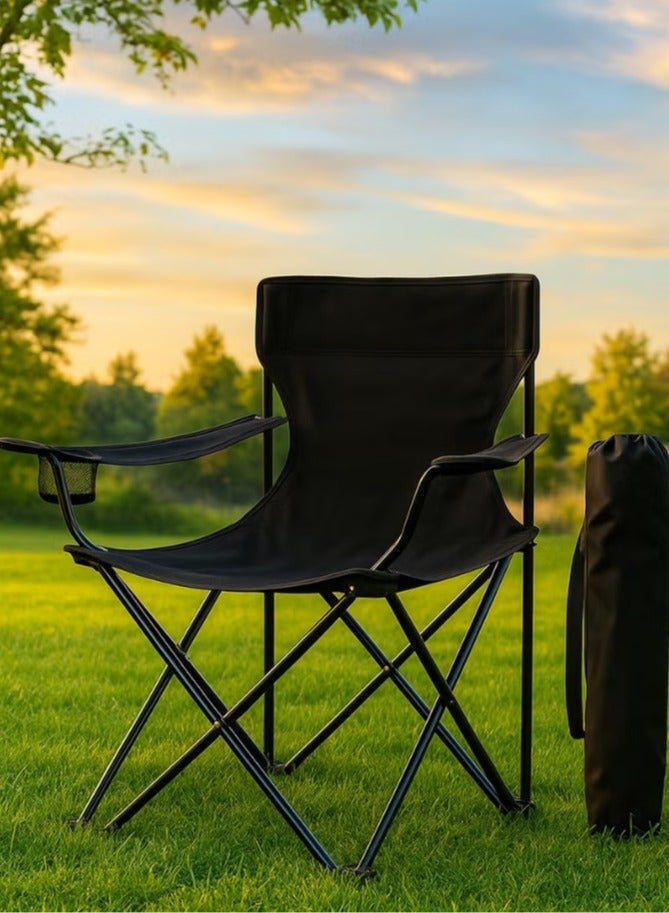 rayze Folding Chair with Carrying Bag, Portable Chair, Portable Camping Chair with Cup Holder for Beach, Picnic, Lawn and Outdoor Sports (Black) - Image 1