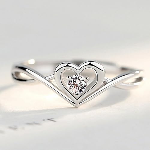 Okos Women Fashion Jewellery Rhodium Plated Solitaire Style Adjustable Heart Finger Ring with Cz Stone For Girls and Women FR1000970WHT - Image 2