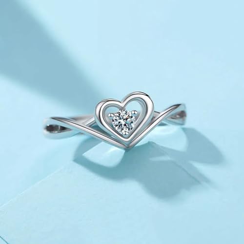 Okos Women Fashion Jewellery Rhodium Plated Solitaire Style Adjustable Heart Finger Ring with Cz Stone For Girls and Women FR1000970WHT - Image 3