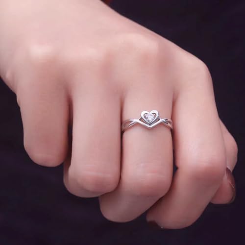 Okos Women Fashion Jewellery Rhodium Plated Solitaire Style Adjustable Heart Finger Ring with Cz Stone For Girls and Women FR1000970WHT - Image 5