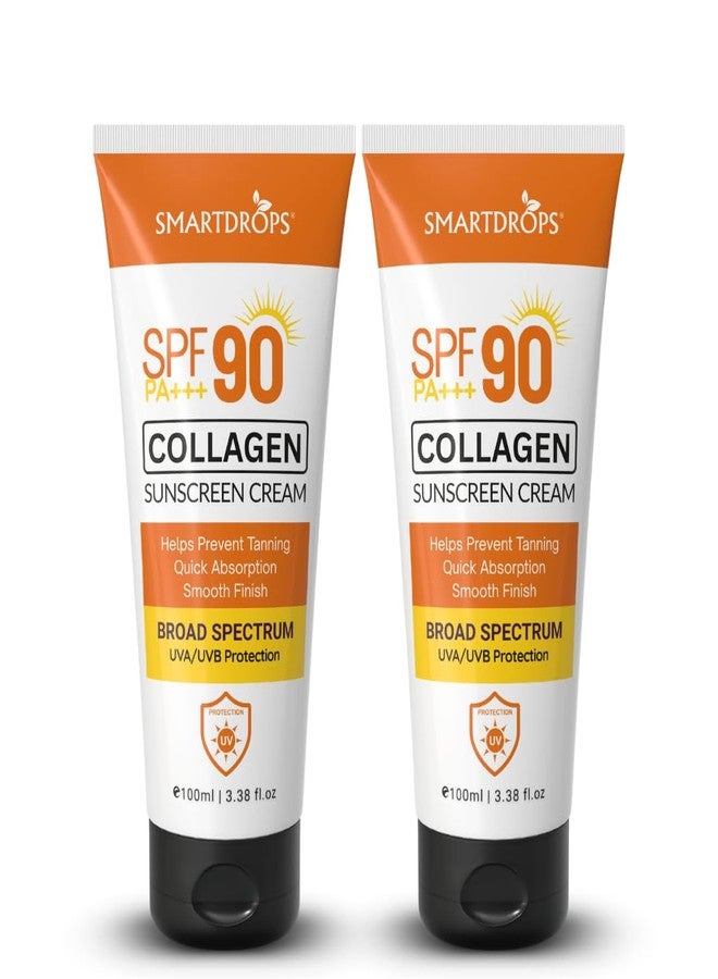 Smartdrops SPF 90 Collagen Sun Cream Broad Spectrum Face & Body Sunscreen Smooth Daily Use Routine | 100ml (Pack 2) - Image 1