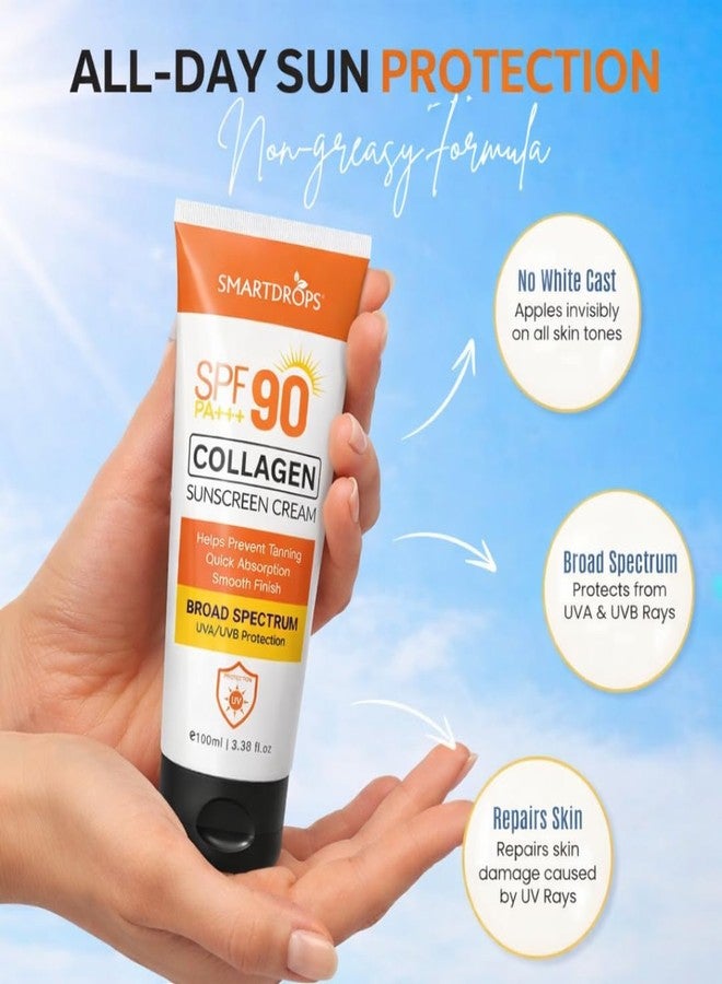 Smartdrops SPF 90 Collagen Sun Cream Broad Spectrum Face & Body Sunscreen Smooth Daily Use Routine | 100ml (Pack 2) - Image 5
