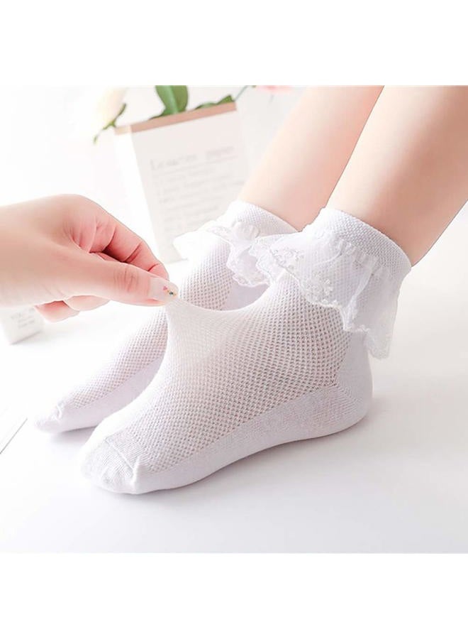 Looching 4 Pairs Toddler Baby Girls Lace Princess Socks Cotton Ruffled Solid Ankle Socks White 1-4T - Image 3