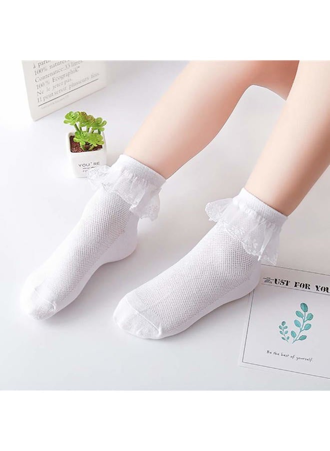 Looching 4 Pairs Toddler Baby Girls Lace Princess Socks Cotton Ruffled Solid Ankle Socks White 1-4T - Image 4