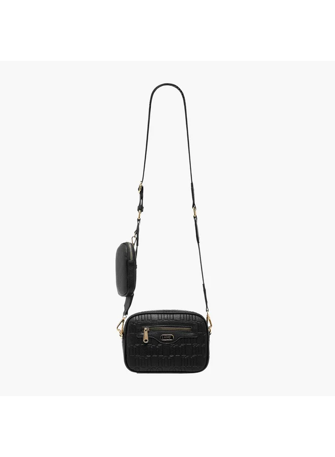MISSY BLACK Women Monogram Embossed Crossbody Bag with Pouch and Adjustable Strap for Women | Best Price UAE