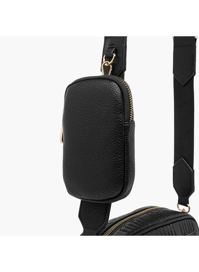 MISSY BLACK Women Monogram Embossed Crossbody Bag with Pouch and Adjustable Strap for Women | Best Price UAE