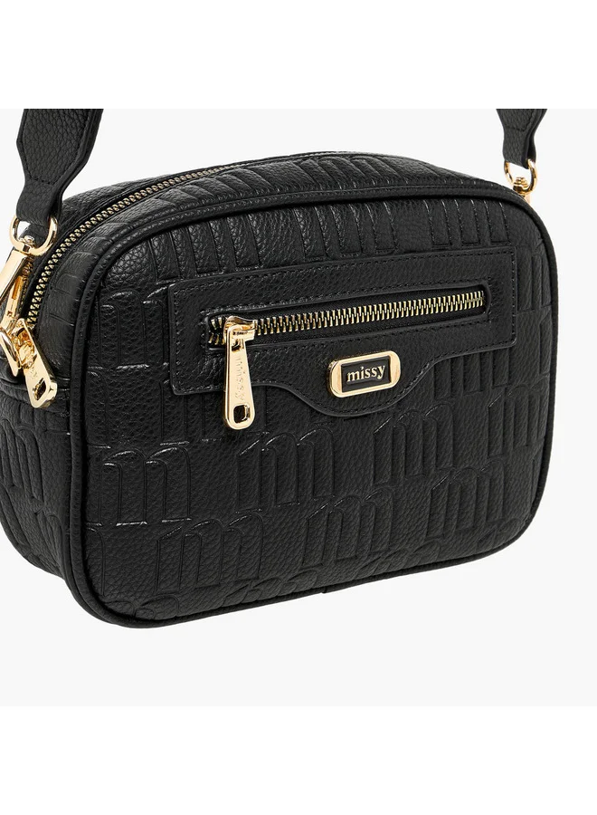 MISSY BLACK Women Monogram Embossed Crossbody Bag with Pouch and Adjustable Strap for Women | Best Price UAE