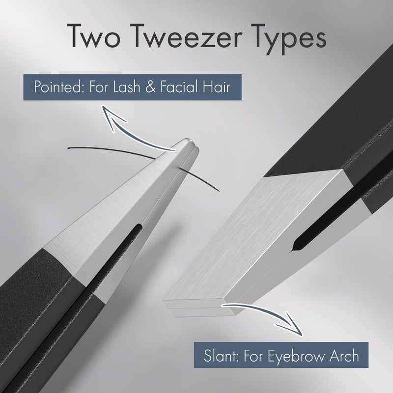 EZ2LIVE Tweezers for Women Facial Hair, Slant & Point Tip 2 Pack Eyebrow Tweezers for Men, Professional Tweezer Set Stainless Steel Precision Tweezers for Eyebrows, Splinter, Ingrown Hair Removal - Image 2