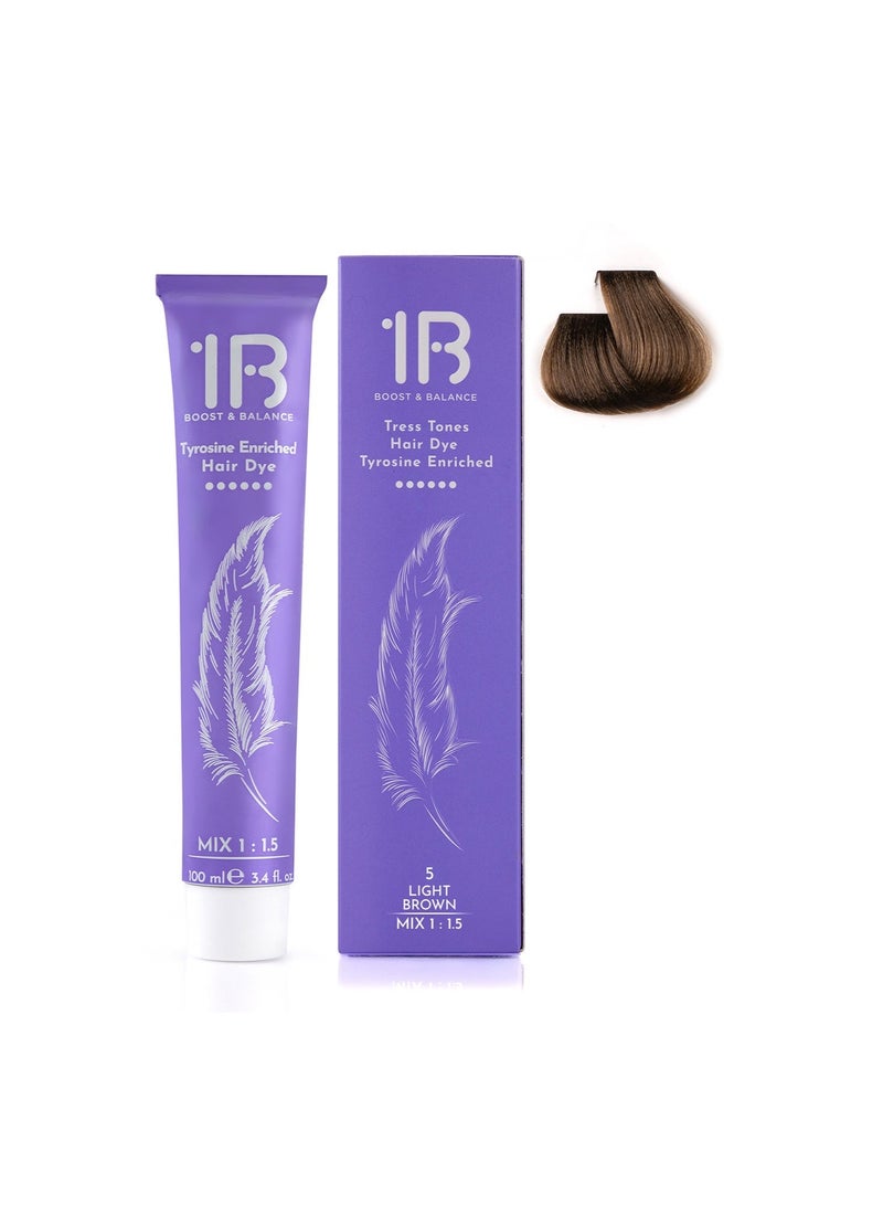 1B Hair Color Cream #5 Light Brown – Permanent Light Brown Hair Dye with Tress Tones Tyrosine Complex | 100ml | Rich Natural Pigment | Long-Lasting Shine & Gray Coverage for Healthy-Looking Brunette Hair - Image 2