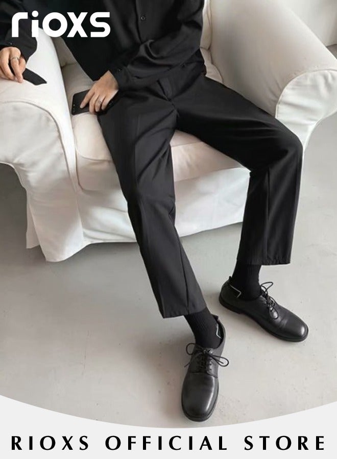 RIOXS Men's Classic Fit Pants, Trendy Straight Leg Pants, Casual Business Trousers with Pockets, Comfortable Casual Solid Trousers, Suitable for Leisure and Outdoor Activities  - Image 3