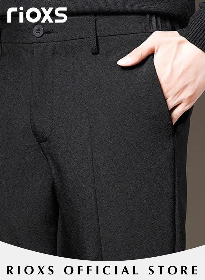 RIOXS Men's Classic Fit Pants, Trendy Straight Leg Pants, Casual Business Trousers with Pockets, Comfortable Casual Solid Trousers, Suitable for Leisure and Outdoor Activities  - Image 5