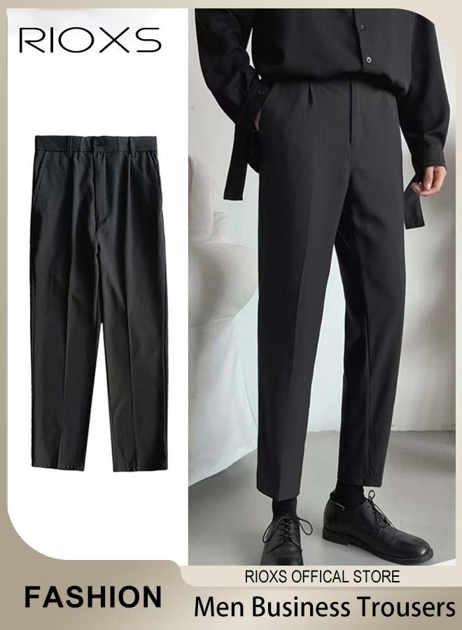 RIOXS Men's Classic Fit Pants, Trendy Straight Leg Pants, Casual Business Trousers with Pockets, Comfortable Casual Solid Trousers, Suitable for Leisure and Outdoor Activities  - Image 1