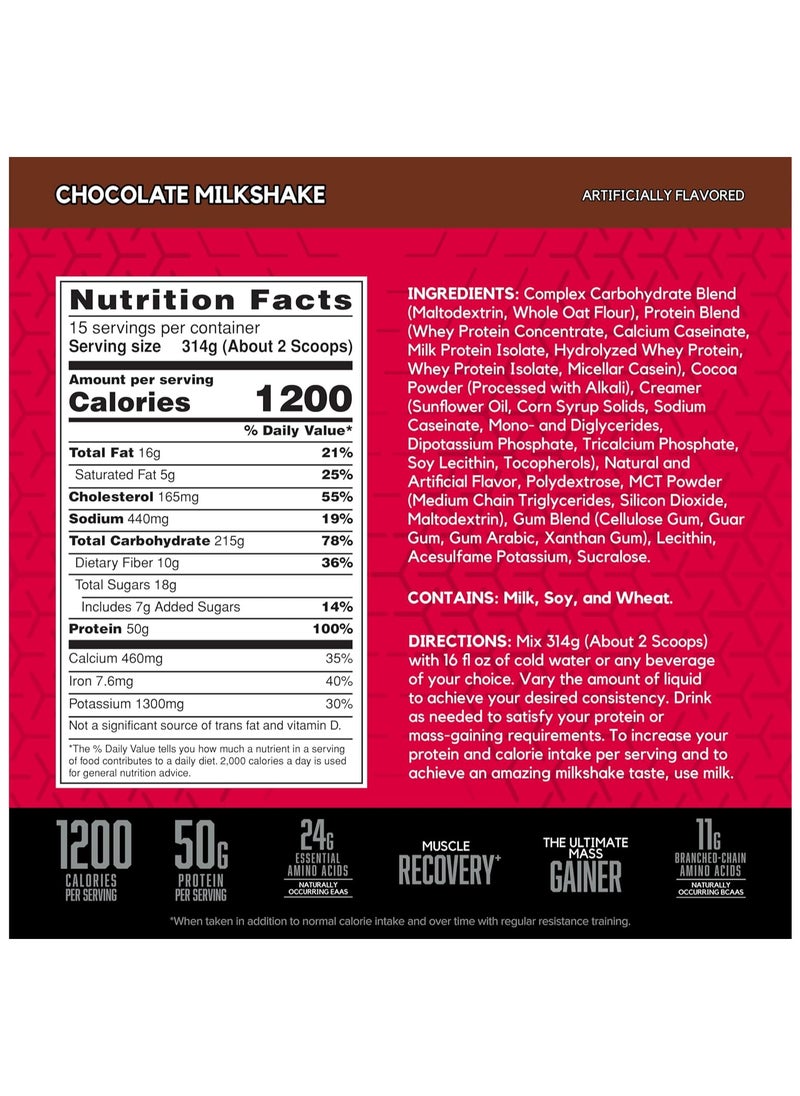 BSN - TRUE-MASS 1200 Weight Gainer, Muscle Mass Gainer Protein Powder, Chocolate Milkshake 10.38 LB - Image 1