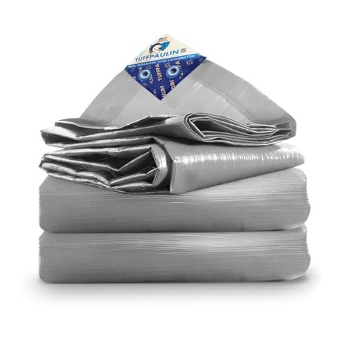 TUFFPAULIN Plastic 12FtX10Ft 120 Gsm Silver Tarpaulin Tirpal Tadpatri Tharpai Thadika,Extra Strong,Reinforced,Uv Resistant,100% Waterproof Virgin,6 Layer Mlcl 3D Rib Technology-1 No,120x144x0.03 In - Image 1