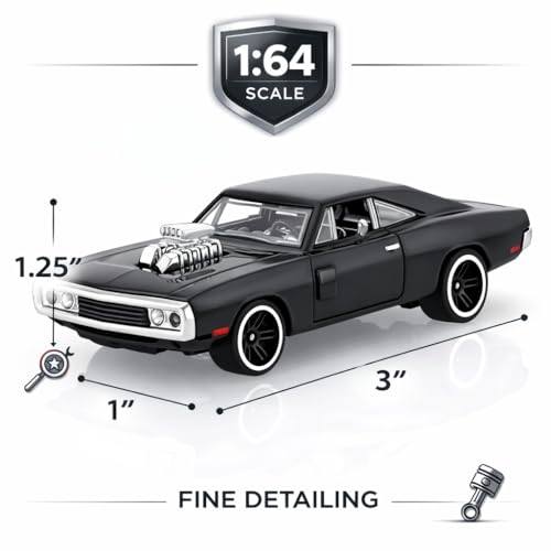 COUNTRYLINK Diecast Charger 1:64 Model Metal Car | Alloy Body Collectible Mini Car with Smooth Wheels | Realistic Display Model & Racing Toy for Kids, Adults & Collectors (Black) - Image 3