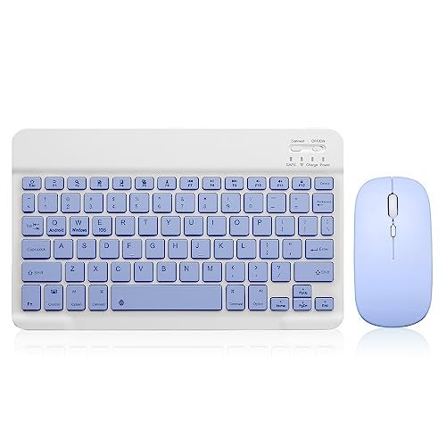 Guiheng Bluetooth Keyboard and Mouse Combo Rechargeable Portable Wireless Keyboard Mouse Set for Apple iPad iPhone iOS 13 and Above Samsung Tablet Phone Smartphone Android Windows (10 inch Purple) - Image 1