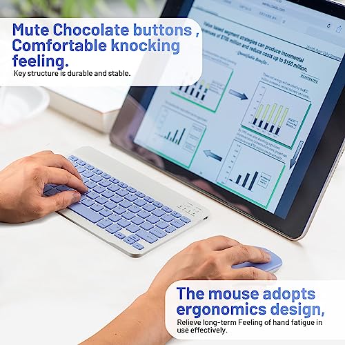 Guiheng Bluetooth Keyboard and Mouse Combo Rechargeable Portable Wireless Keyboard Mouse Set for Apple iPad iPhone iOS 13 and Above Samsung Tablet Phone Smartphone Android Windows (10 inch Purple) - Image 3