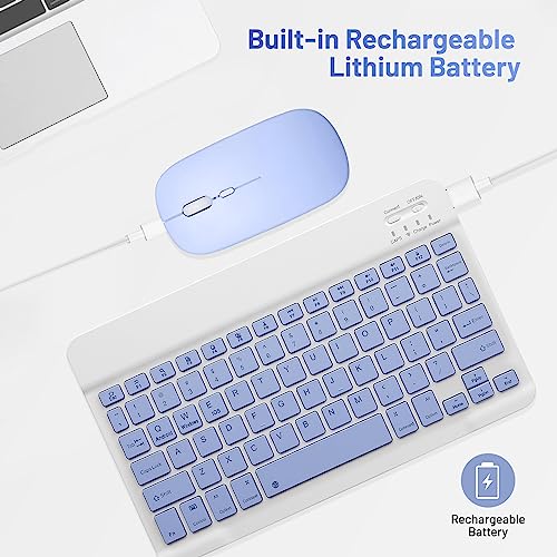 Guiheng Bluetooth Keyboard and Mouse Combo Rechargeable Portable Wireless Keyboard Mouse Set for Apple iPad iPhone iOS 13 and Above Samsung Tablet Phone Smartphone Android Windows (10 inch Purple) - Image 4