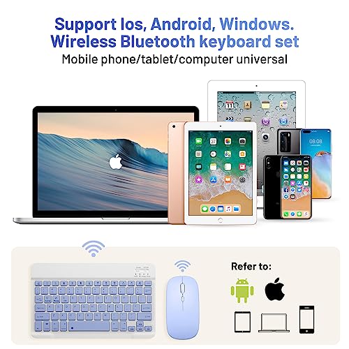 Guiheng Bluetooth Keyboard and Mouse Combo Rechargeable Portable Wireless Keyboard Mouse Set for Apple iPad iPhone iOS 13 and Above Samsung Tablet Phone Smartphone Android Windows (10 inch Purple) - Image 2