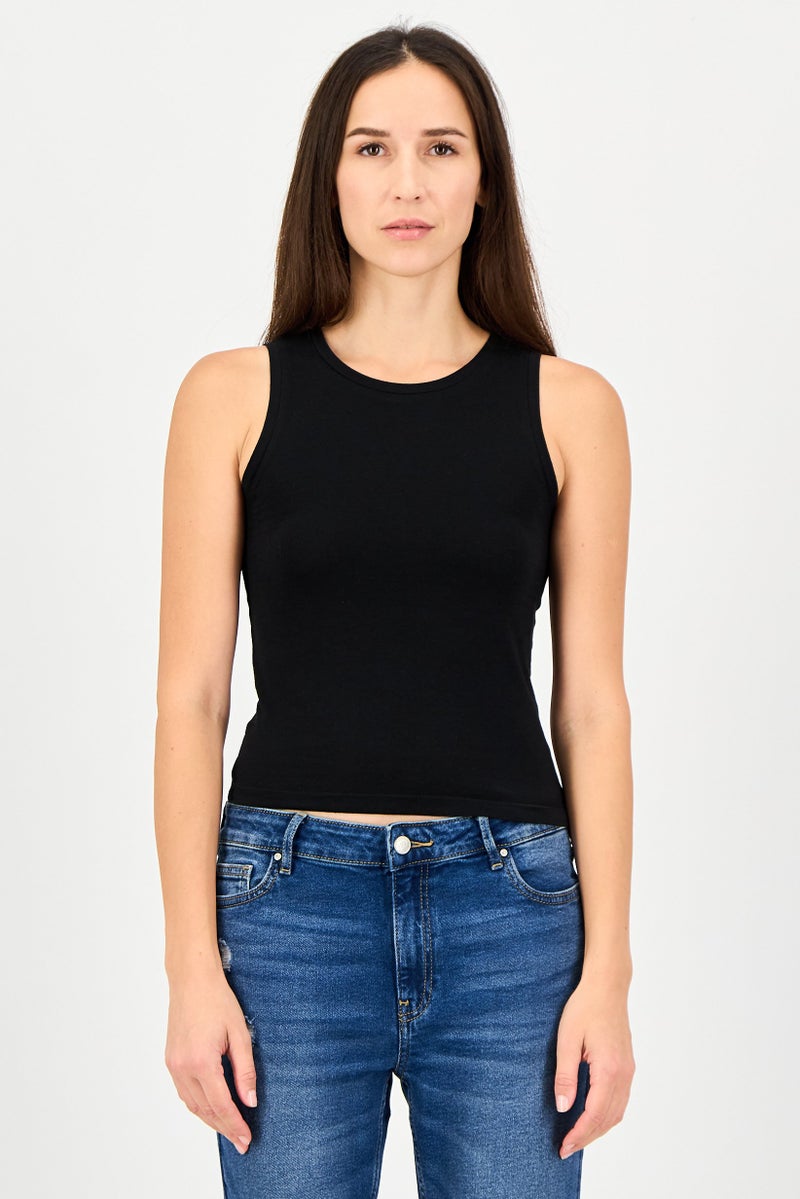 GAP Women Crew Neck Sleeveless Solid Tank Top, Black - Image 1