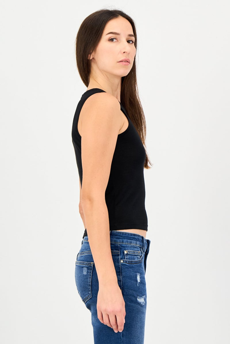 GAP Women Crew Neck Sleeveless Solid Tank Top, Black - Image 2