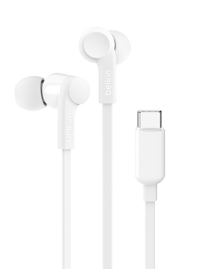 Belkin SoundForm Headphones with USB Type C Connector, in-Ear Earphones Headset with Microphone, Earbuds with Sweat and Splash Resistance for iPad Pro, Galaxy, and Other USB C Devices - White White